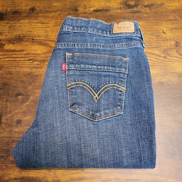 Levi's Jeans Size 8 Mid Rise 515 Bootcut Studded Medium Dark Wash Western - Picture 1 of 10